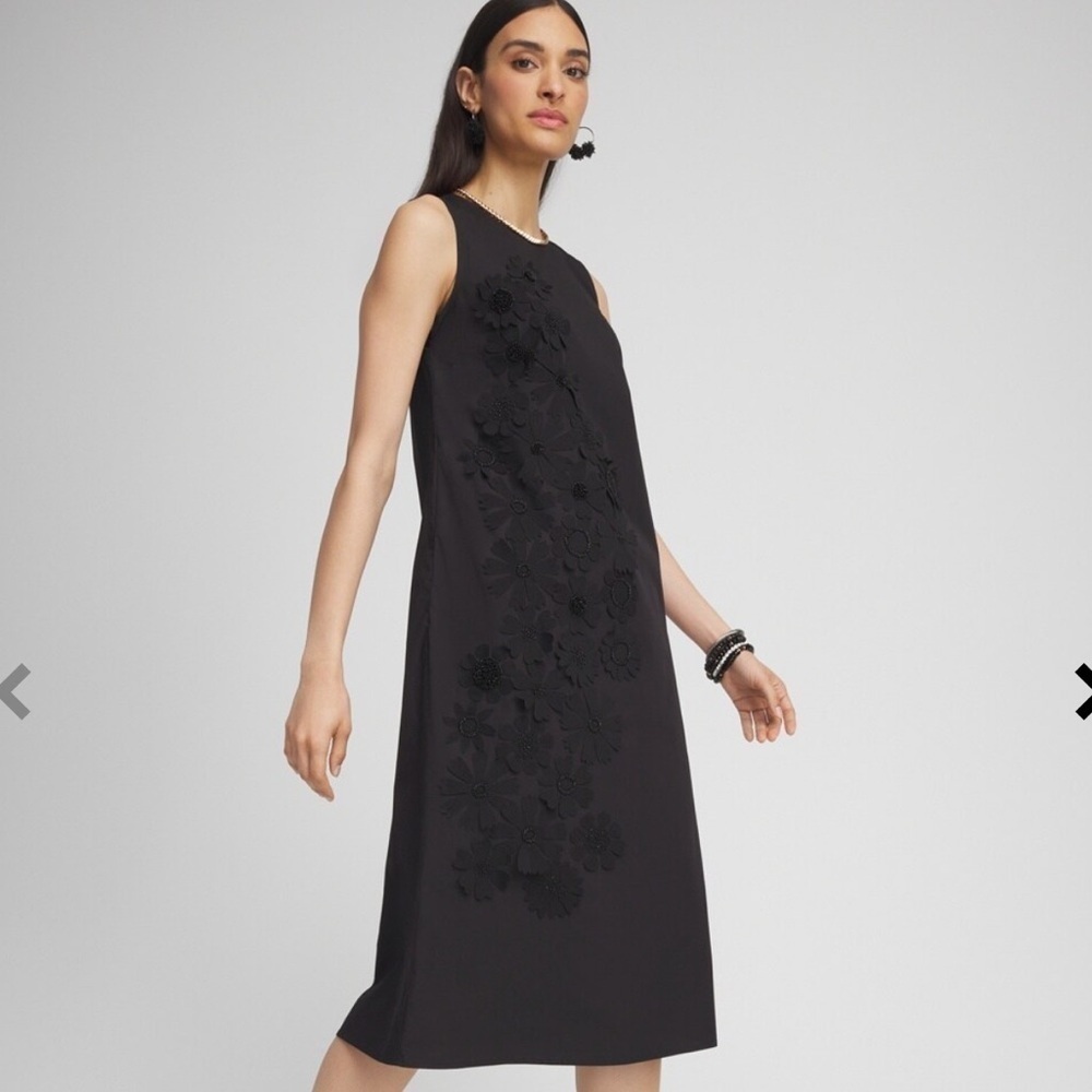 NEW with tags Chicos Black 3D Flower Applique Sleeveless Dress
